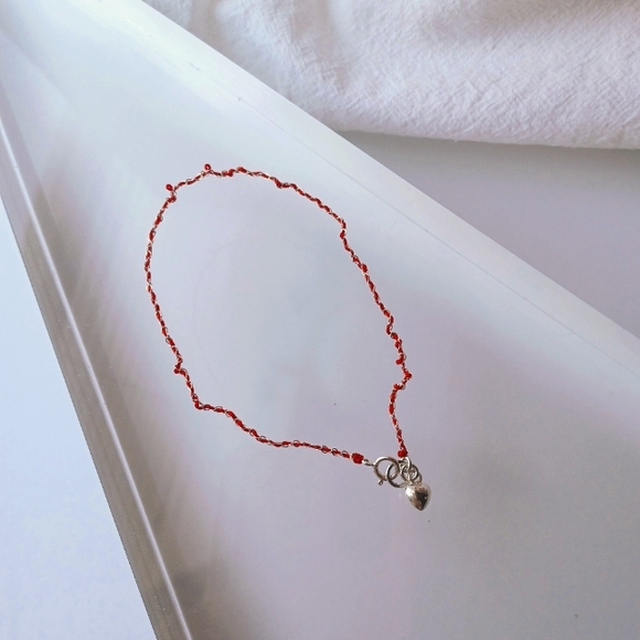 Solid 925 sterling silver with lucky red jewelry threads ankle bracelet - Picture 3 of 8